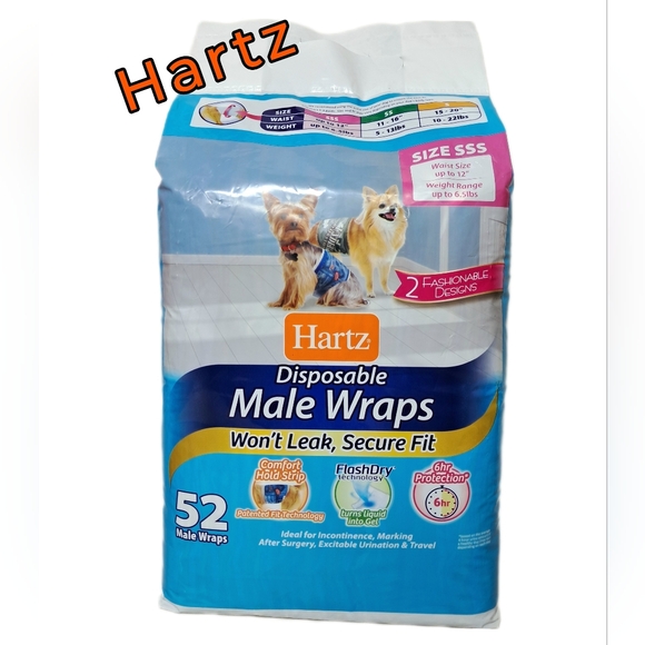 Hartz Pets Dog Puppy Housebeaking Disposable Diaper 52 Wraps Male Potty Training - Picture 1 of 10